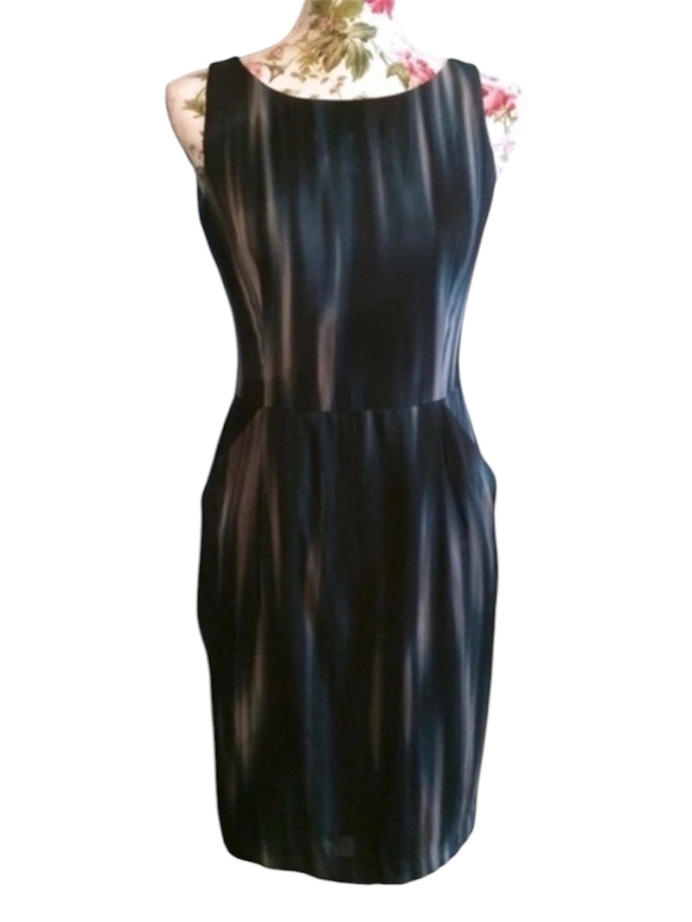 Ann Taylor Navy Blue Silk Sheath Dress Sleeveless Office Workwear 4 Petite